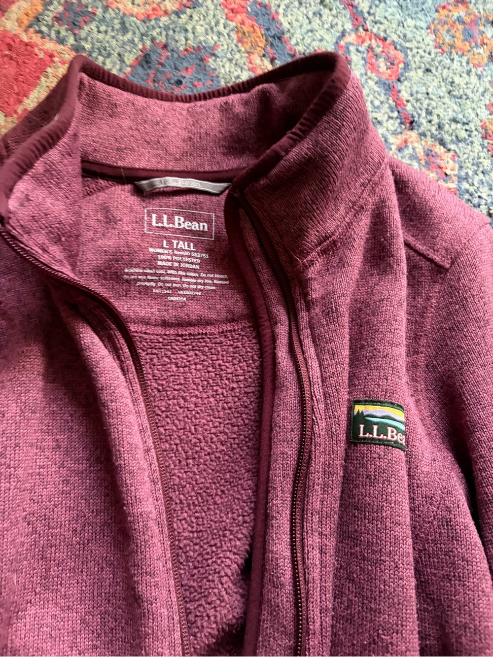 L.L. Bean Womens TALL Large Burgundy and Light Gray Fleece Jackets - Picture 4 of 4